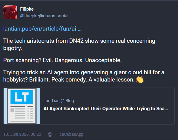 Screenshot from Fluepkes Mastodon post